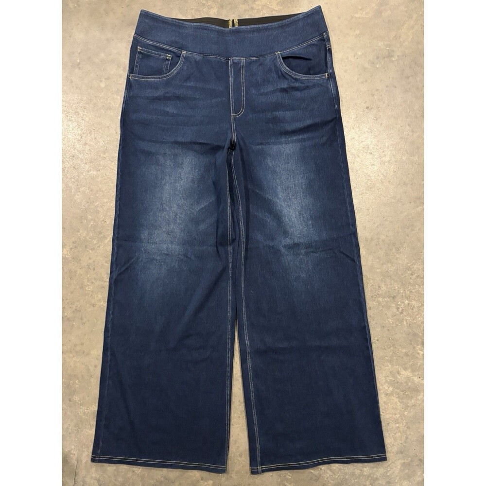 Halara Flex High Waisted Pockets Wide Leg Loose Blue Jeans Size XL Tall
